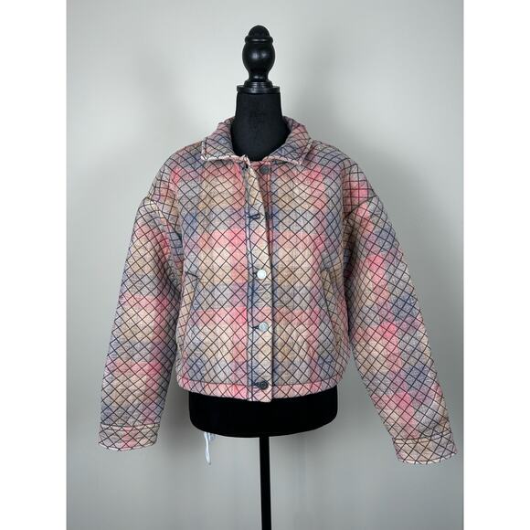 Saltwater LUXE Penny Jacket Size M Salmon Blue Peach Fall Quilted Plaid NWT - Picture 5 of 5